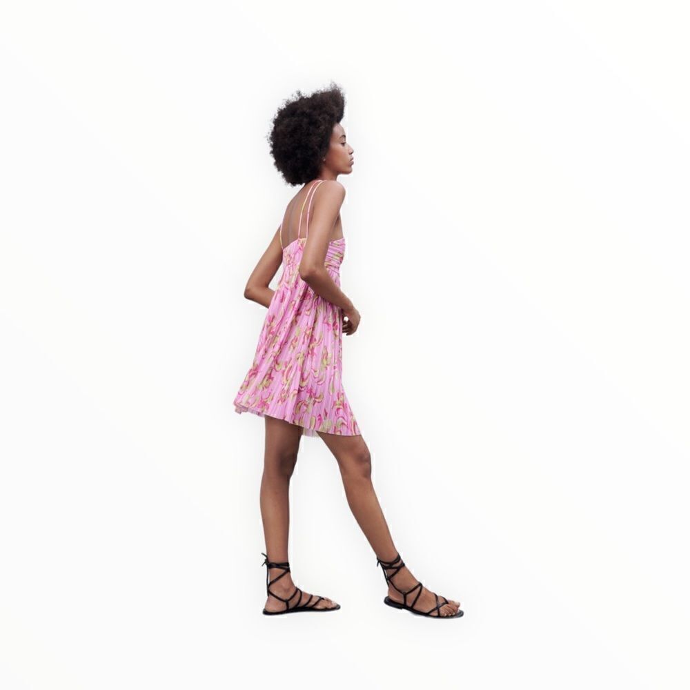 ZARA | Pink | PRINTED PLEATED DRESS - Picture 7 of 10